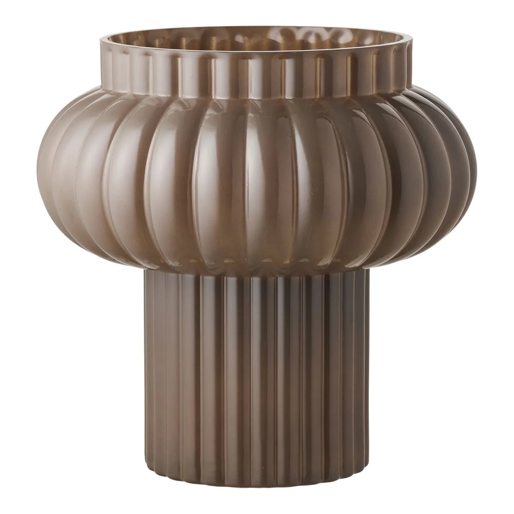 Vase en verre fumé brun cannelé design champignon Ø27 cm
