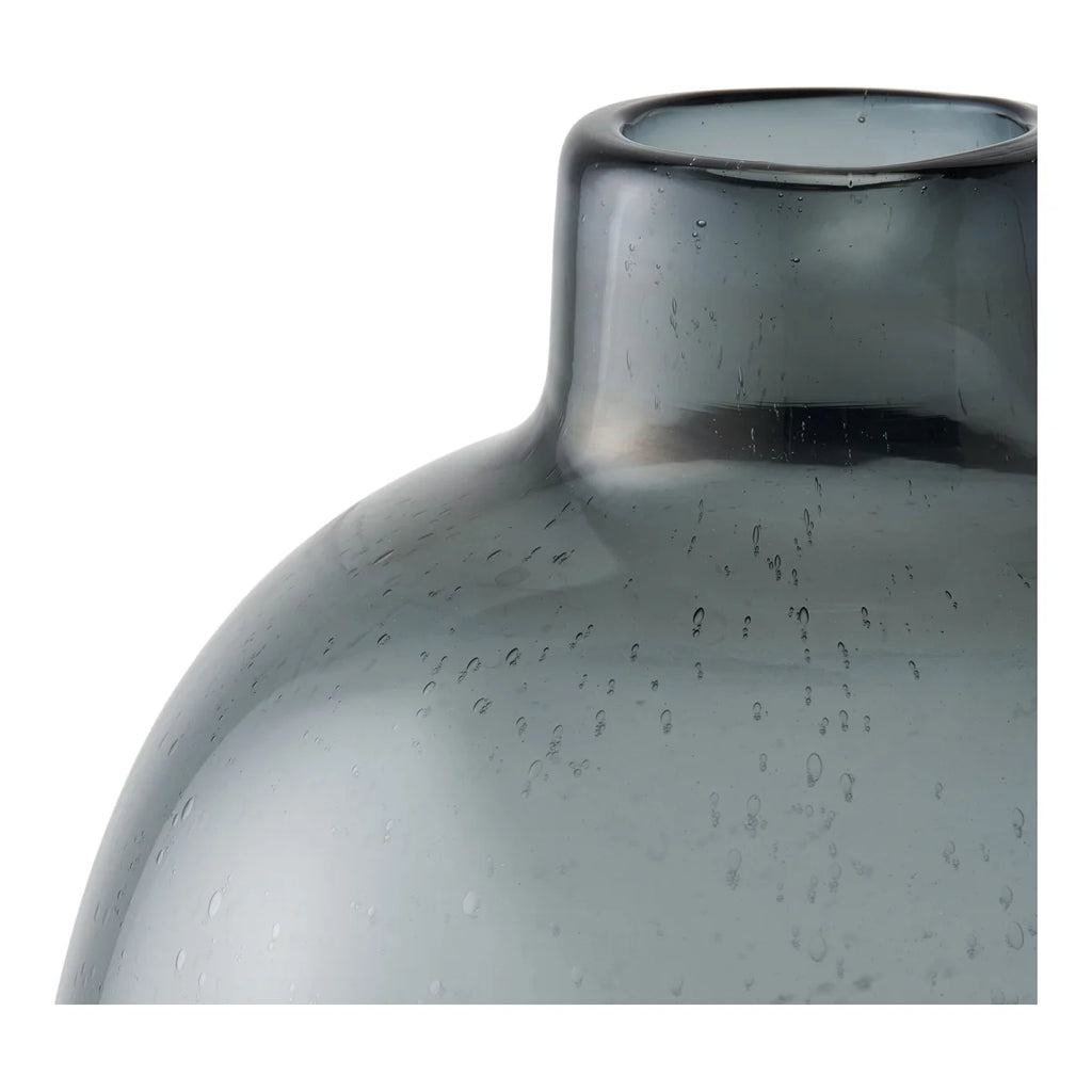 Vase en verre fumé gris effet bulles col court H35 cm élégant