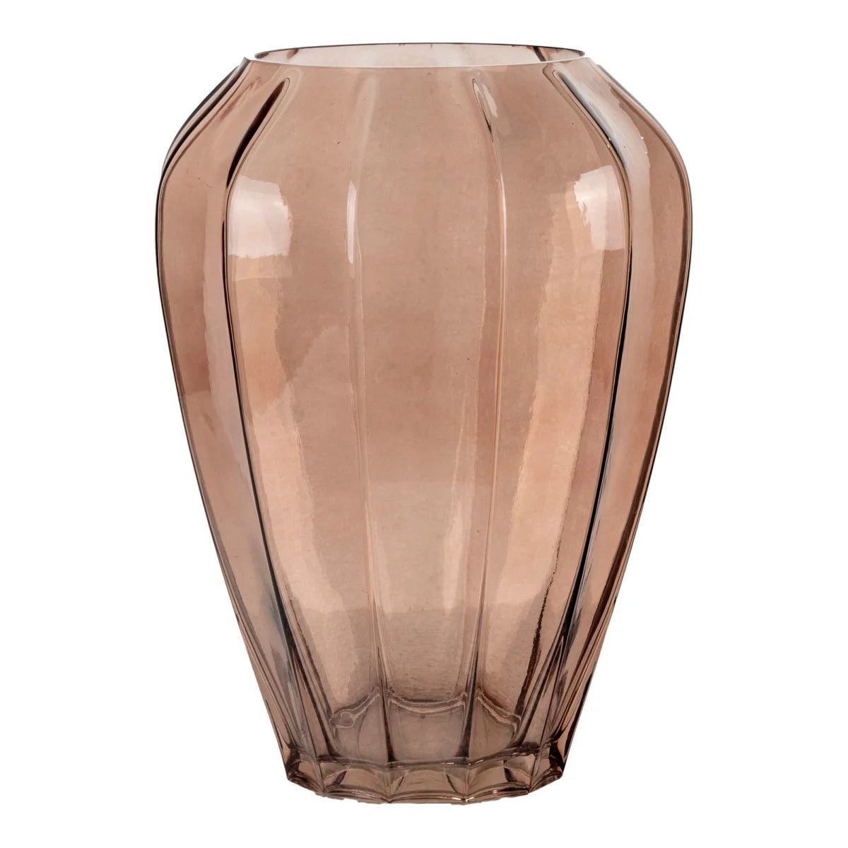 Vase en verre marron translucide Ø22x29 cm, design cannelé géométrique