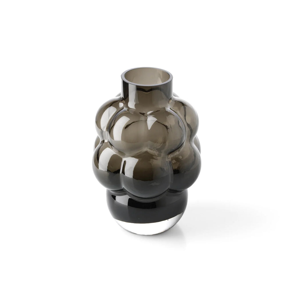 Vase en verre recyclé gris fumé forme bulbe sculptée, H21 cm