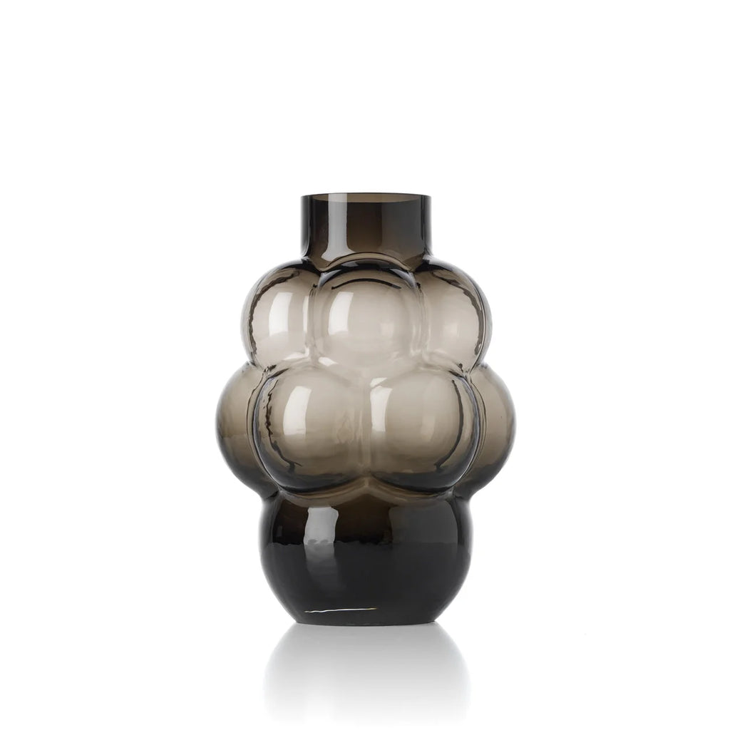 Vase en verre recyclé gris fumé forme bulle sculptée H25 cm