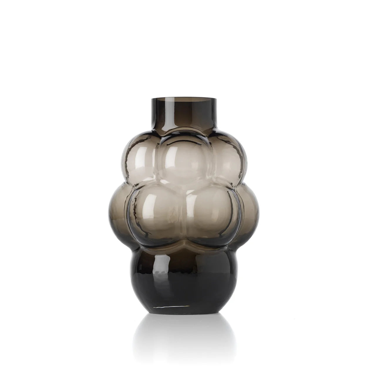 Vase en verre recyclé gris fumé forme bulle sculptée H25 cm