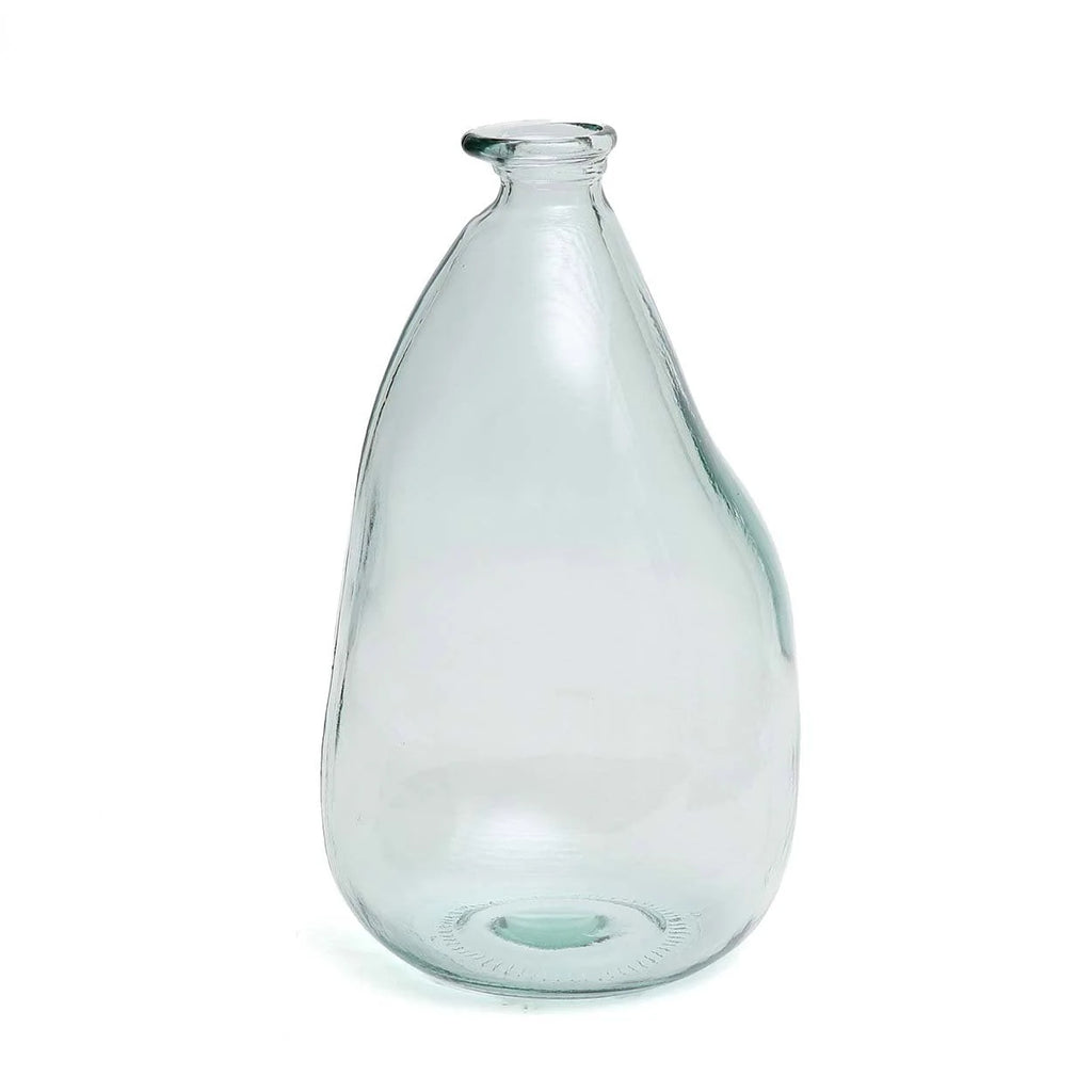 Vase en verre recyclé transparent forme organique bleu – H36 cm