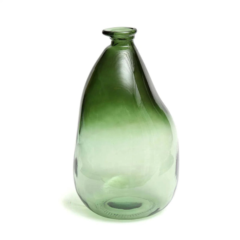 Vase en verre recyclé vert 36 cm design incurvé décoratif