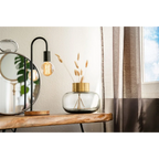 Lampe de table moderne en métal noir avec ampoule Edison et base en bois Glasvase Saigon 200 Grau Gold