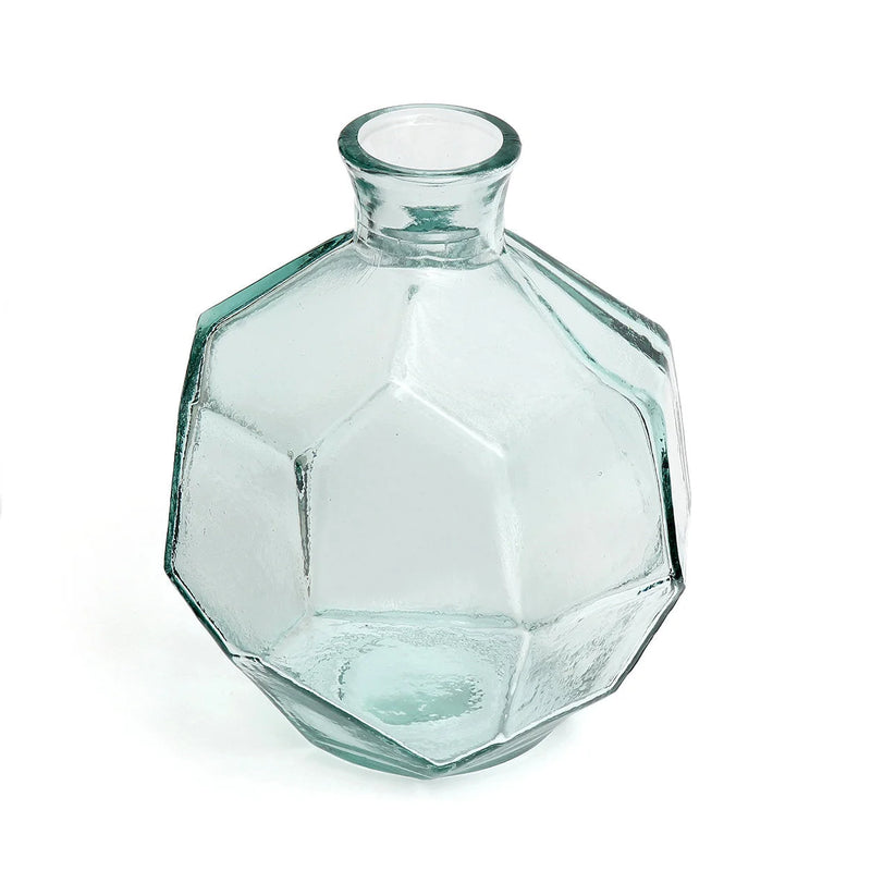 Vase en verre transparent forme géométrique bleue – H18 cm