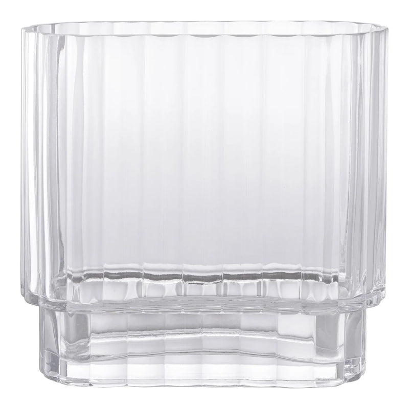 Vase en verre transparent strié avec piédestal – 20x9 cm