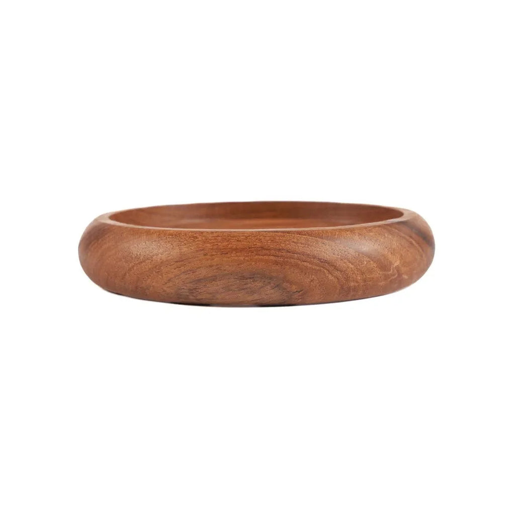 Bracelet manchette en bois de teck rond, finition naturelle, grain chaud brun