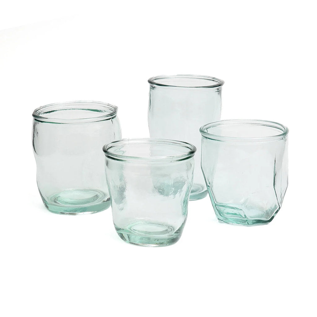Verre cylindrique en verre recyclé transparent bleu – H13 cm