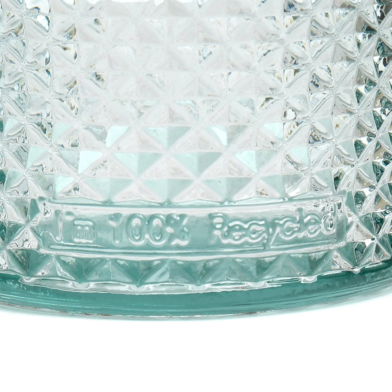 Verre facetté en verre recyclé bleu à base texturée