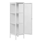 Vitrine étroite en métal blanc à porte vitrée, 140 cm, 3 étagères ajustables