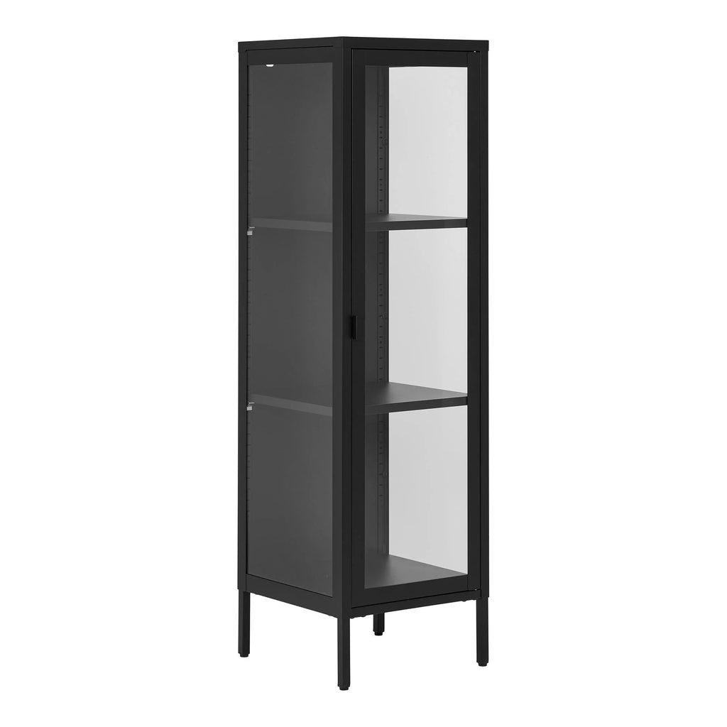 Vitrine en métal noir à portes vitrées, colonne 40x35x140 cm