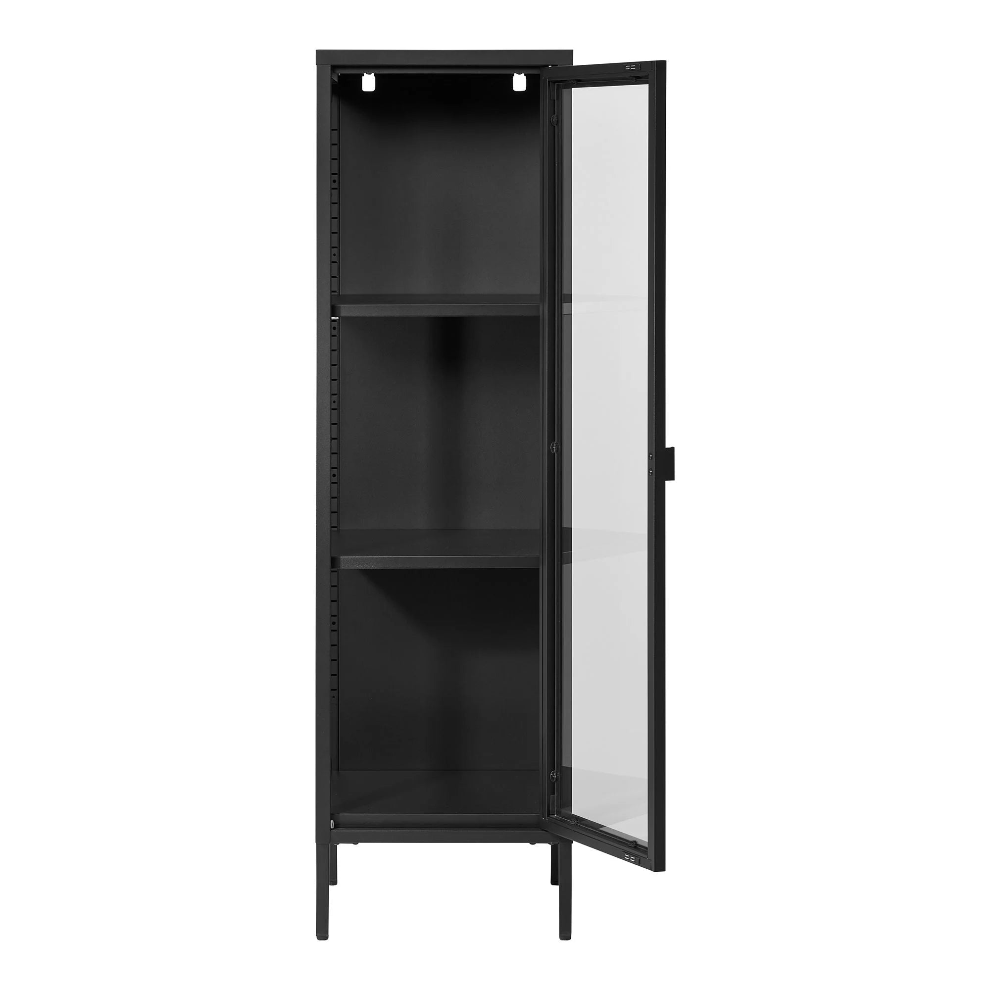 Vitrine en métal noir porte vitrée colonne 40x35x140 cm