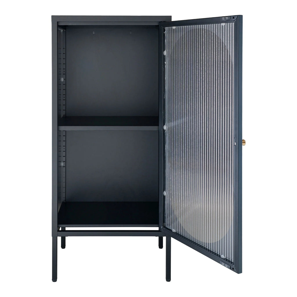 Vitrine en métal noir porte vitrée arche verre cannelé 50x35 cm