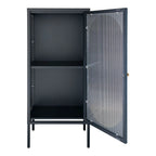 Vitrine en métal noir porte vitrée arche verre cannelé 50x35 cm
