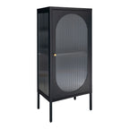 Vitrine en métal noir avec portes vitrées arche verre cannelé et poignée dorée, 50x35 cm