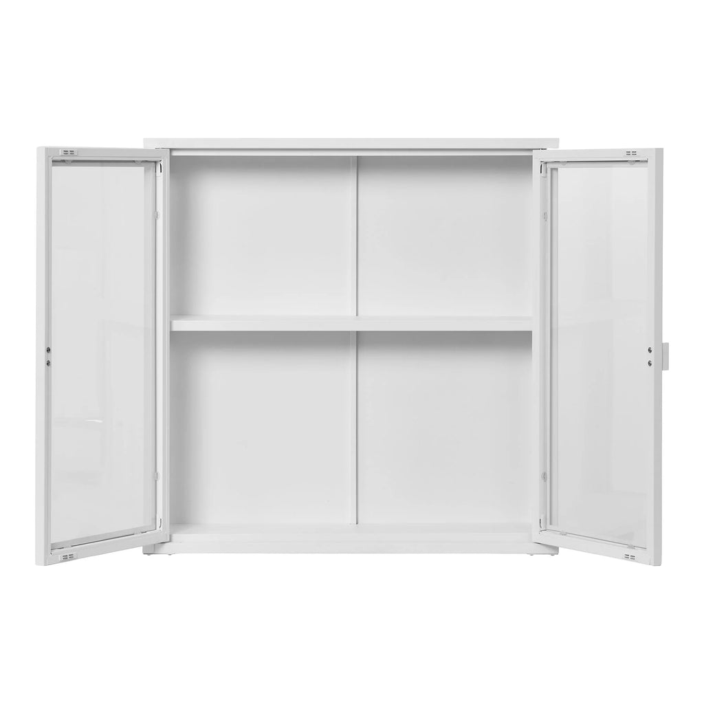 Vitrine murale blanche en métal et verre, double porte, 80x18 cm